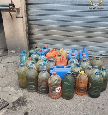 The Lebanese army confiscates dozens of plastic cans stored with fuel in gas stations. (Photo Courtesy: Lebanon's Armed Forces)