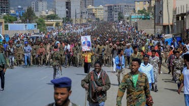 In this file photo on July 2, 2021, captured members of the Ethiopian National Defense Force are marched through the streets to prison under guard by Tigray Forces as hundreds of residents look on, in Mekele, in the Tigray region of northern Ethiopia.(AP)