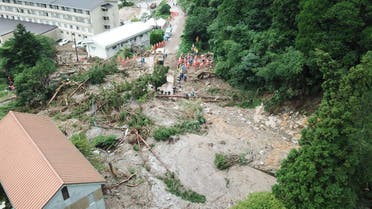 General view shows a landslide site caused by heavy rainfall in Unzen, Nagasaki Prefecture, southwestern Japan, in this handout image taken and released by Unzen City August 15, 2021. (Reuters)