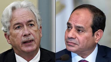 This combination of pictures created on August 15, 2021 shows CIA Director, William Burns, and Egyptian President Abdel Fattah al-Sisi (R). (Khaled Desouki, Al Drago/AFP/Pool)