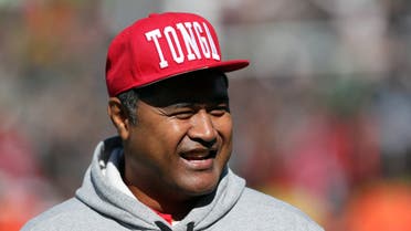 Tonga's coach Toutai Kefu attends a warm-up session ahead of a rugby union Test match against Tonga in Hamilton on September 7, 2019. (AFP)