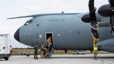French army members board a French Air Force Airbus A400M ATLAS ahead of an operation to evacuate several dozen French citizens from Afghanistan, at Bricy Air Base, Orleans, France, August 16, 2021. (Reuters)