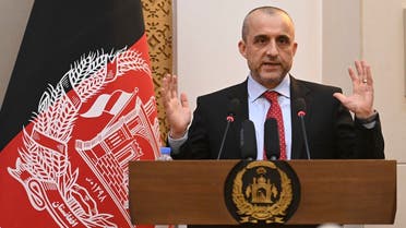 Vice President of Afghanistan Amrullah Saleh speaks during a function at the Afghan presidential palace in Kabul on August 4, 2021. (Sajjad Hussain/AFP)