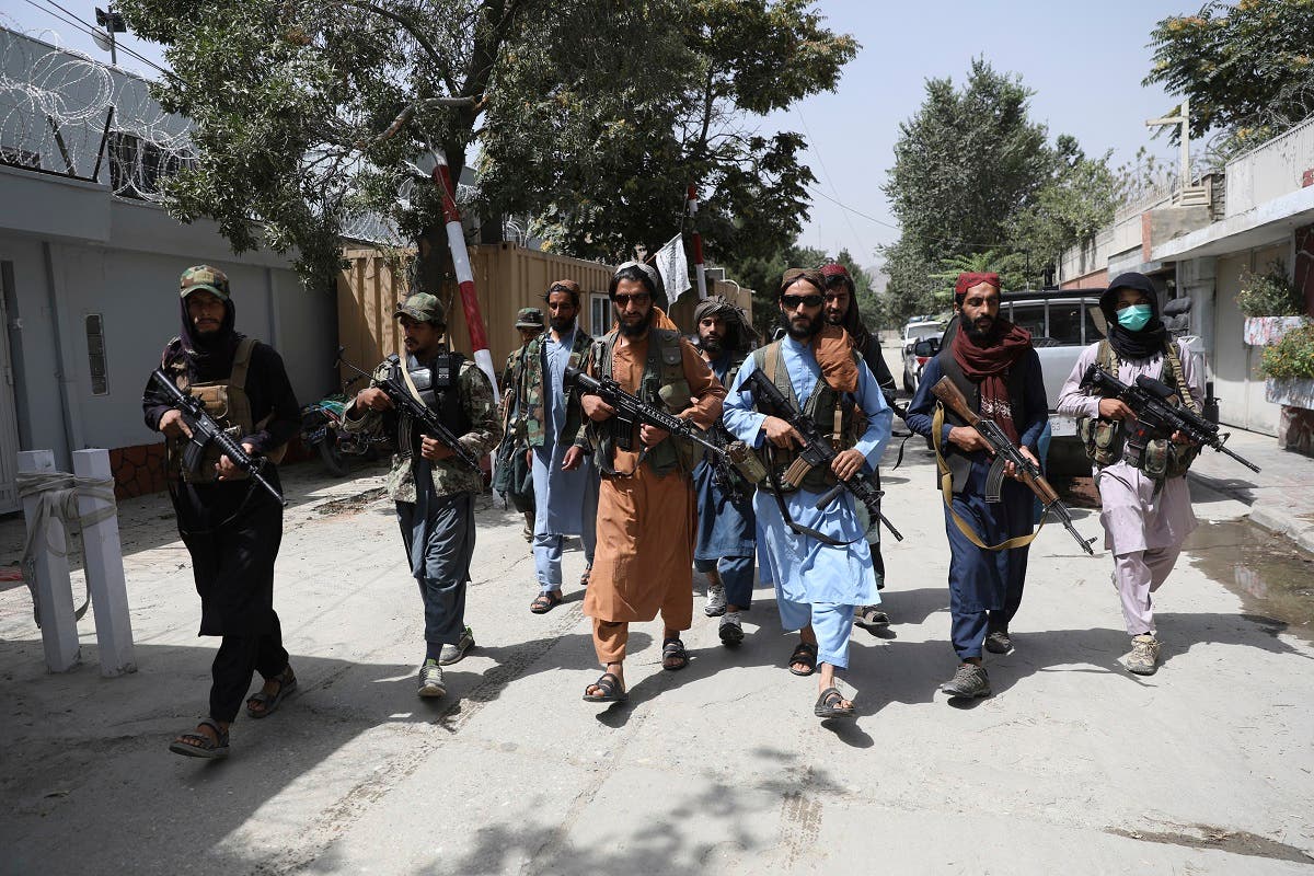 Taliban fighters patrol in the Wazir Akbar Khan neighborhood in the city of Kabul, Afghanistan, on August 18, 2021. (AP)