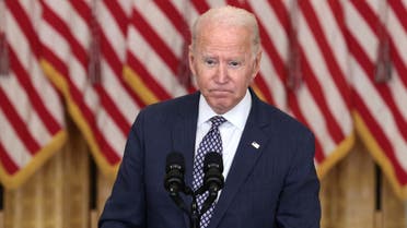 WASHINGTON, DC - AUGUST 20: U.S. President Joe Biden gestures as delivers remarks on the U.S. military’s ongoing evacuation efforts in Afghanistan from the East Room of the White House on August 20, 2021 in Washington, DC. The White House announced earlier that the U.S. has evacuated almost 14,000 people from Afghanistan since the end of July. Anna Moneymaker/Getty Images/AFP