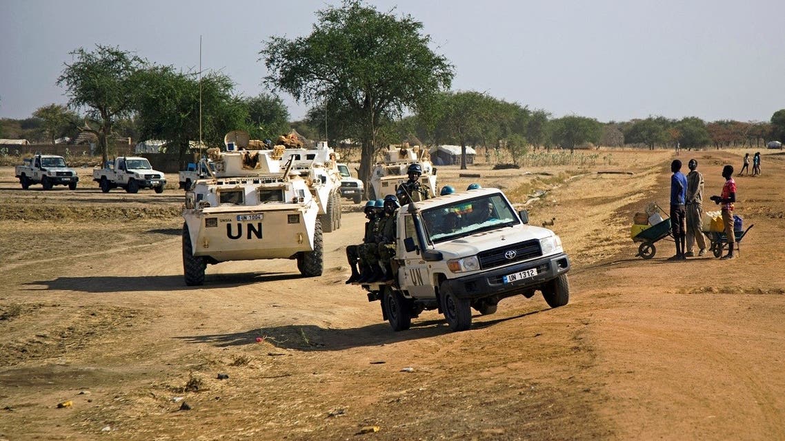 A file photo shows peacekeeper troops from Ethiopia and deployed in the UN Interim Security Force for Abyei (UNISFA) patrol outside Abyei town, in Abyei state, on December 14, 2016. (Albert Gonzalez Farran/AFP)
