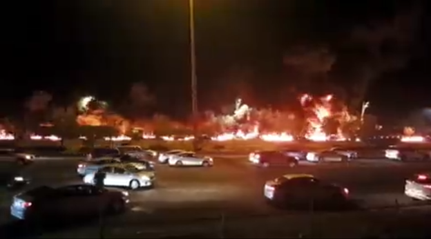 Screengrab from a video showing a petroleum fire on the Mecca-Jeddah highway published on August 24 2021. (Twitter)