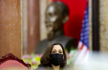 US Vice President Kamala Harris looks on during her meeting with Vietnam's Vice President Vo Thi Anh Xuan in the Gold Room of the Presidential Palace, in Hanoi, Vietnam, August, 25, 2021. (Reuters)