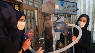 Members of an Afghan all-female robotics team work on an open-source and low-cost ventilator, during the coronavirus disease (COVID-19) outbreak in Herat Province, Afghanistan April 15, 2020. Picture taken April 15, 2020. (Reuters)