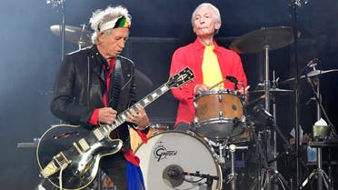 Rolling Stones' Keith Richards (L) and Charlie Watts perform during a concert at Berlin's Olympic Stadium. Charlie Watts, drummer with legendary British rock'n'roll band the Rolling Stones, died on August 24, 2021, aged 80. (AFP)