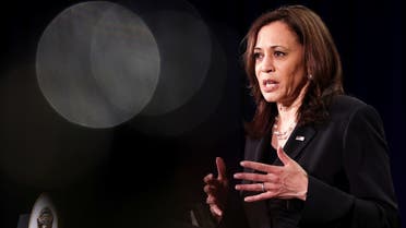 US Vice President Kamala Harris holds a news conference before departing Vietnam for the United States following her first official visit to Asia, in Hanoi, Vietnam, on August 26, 2021. (Reuters)