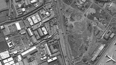 This August 27, 2021, satellite image courtesy of MAXAR, shows the area around the Abbey Gate at Hamid Karzai International Airport in Kabul.  (AFP)