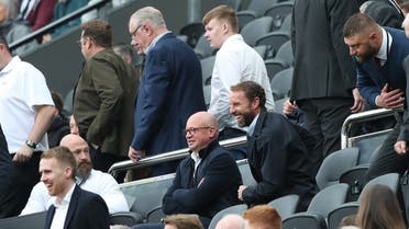 England manager Gareth Southgate in the stands during the Premier League match between Newcastle United and West Ham United, at St James' Park, Newcastle, Britain, on August 15, 2021. (Reuters)
