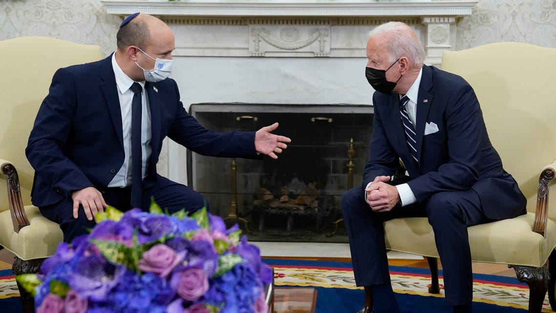 President Joe Biden meets with Israeli Prime Minister Naftali Bennett in the Oval Office of the White House, Friday, Aug. 27, 2021, in Washington. (AP)