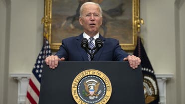 US President Joe Biden speaks about the ongoing evacuation of Afghanistan, on August 24, 2021, from the Roosevelt Room of the White House in Washington, DC. (AFP)