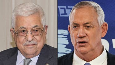 This combination of pictures created on August 30, 2021 shows (L to R) Palestinian president Mahmud Abbas and Israeli Defense Minister Benny Gantz. (Menahem Kahana, Thaer Ghanaim/AFP/PPO)
