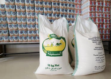 Sacks of flour are pictured inside a mill in Beirut, Lebanon October 30, 2019. (Reuters)