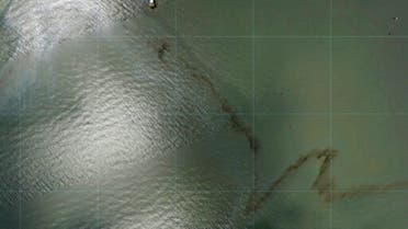 Photos captured by National Oceanic and Atmospheric Administration aircraft Tuesday, Aug. 31, 2021 and reviewed by The Associated Press show a miles long black slick floating in the Gulf of Mexico near a large rig marked with the name Enterprise Offshore Drilling. (AP)
