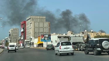 Smoke rises after an attack on the Administrative Control Authority in Tripoli, Libya, August 31, 2021. (Reuters/Hazem Ahmed)