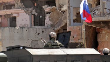 A picture shows Russian troops in the Syrian district of Daraa al-Balad in Syria's southern province of Daraa, on September 1, 2021. (AFP)