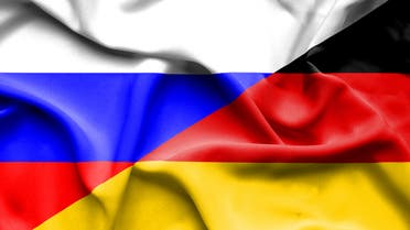 Waving flag of Germany and Russia stock illustration