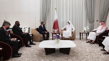 Qatar's Emir Sheikh Tamim bin Hamad meets US Secretary of State Antony Blinken and Secretary of Defense Lloyd Austin in Doha. (Twitter/AmiriDiwan)