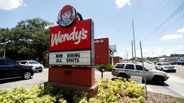A Wendy's restaurant displays a Now Hiring sign in Tampa, Florida, June 1, 2021. (Reuters)
