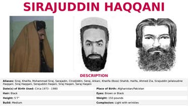 The 'Seeking Information' poster issued by the U.S. Federal Bureau of Investigation for Sirajuddin Haqqani, who is Afghanistan's newly appointed acting interior minister. (Reuters)