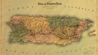 رسم يجسد خريطة بورتوريكو بالقرن التاسع عشر
