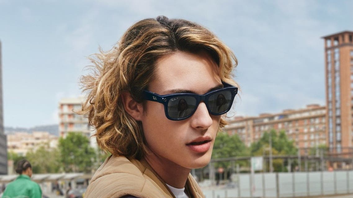 This undated image recived by AFP on Septemner 8, 2021, courtesy of Ray-Ban and Facebook, shows a model wearing smart glasses by Facebook and Ray Ban. (AFP)