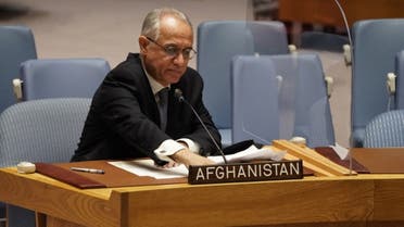Permanent Representative of Afghanistan to the United Nations, Ghulam M. Isaczai waits to speak during a UN security council meeting on Afghanistan on August 16, 2021 at the United Nations in New York. (AFP)