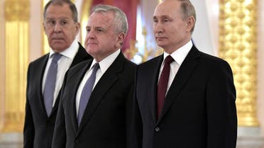 US Ambassador to Russia John Sullivan, Russian President Vladimir Putin and FM Sergei Lavrov at the Kremlin in Moscow, Feb. 5, 2020. (Reuters)