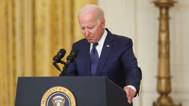 U.S. President Joe Biden looks down as he delivers remarks about Afghanistan, from the East Room of the White House in Washington, U.S. August 26, 2021. (Reuters)