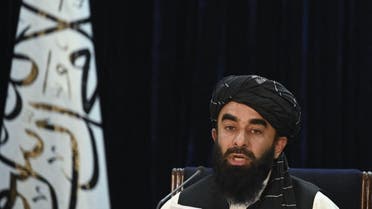 Taliban spokesman Zabihullah Mujahid speaks during a press conference in Kabul on September 7, 2021. (AFP)