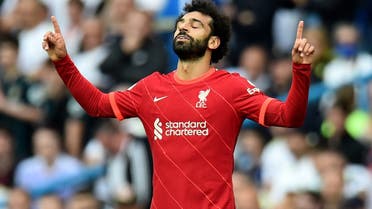 Liverpool's Mohamed Salah celebrates scoring their first goal. (Reuters)