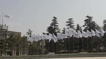 The Taliban flags raised in Afghanistan's presidential palace. (Twitter)
