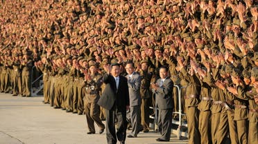 North Korean leader Kim Jong Un greets military members on the 73rd anniversary of the country's founding, in Pyongyang, in this undated image supplied by North Korea's Korean Central News Agency on September 9, 2021. (Reuters)
