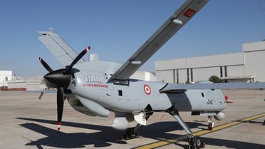 The Anka Drone, 8.6 metres long and with a wingspan of 17.6 metres, manufactured in Turkish Aerospace's huge, ultra-secure facilities in Ankara. (AFP)