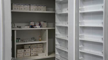Shelves are mostly empty in the pharmacy for cancer medications inside the government-run Rafik Hariri University Hospital in Beirut, Lebanon, Wednesday, Sept. 8, 2021. (AP/Hassan Ammar)