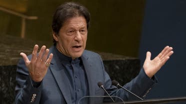 Pakistani Prime Minister Imran Khan speaks during the 74th Session of the General Assembly at UN Headquarters in New York on September 27, 2019. (AFP)