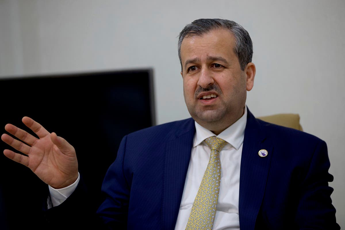 Judge Jaleel Adnan Khalaf, chairman of the Iraqi Independent High Electoral Commission, speaks during an interview with The Associated Press, Tuesday, Sept. 14, 2021, in Baghdad, Iraq. (AP)