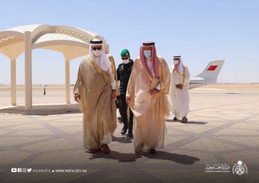 Saudi Arabia’s Deputy Minister of Foreign Affairs Waleed al-Khuraiji receives Bahrain’s Minister of Foreign Affairs. (KSAMOFA)