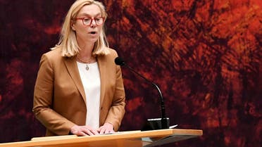 Sigrid Kaag, Dutch minister for foreign trade and development cooperation, speaks in The Hague, Netherlands April 2, 2021. (Reuters)