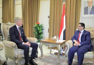  المبعوث الأممي إلى اليمن هانس غروندبرغ، ووزير الخارجية اليمني (وكالة الأنباء اليمنية)