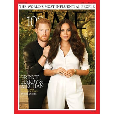 الثنائي ميغان وهاري على غلاف مجلة تايم وتبدو ساعة تانك الذهبيّة تزين معصم ميغان