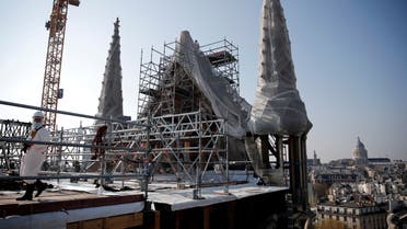 A view shows the reconstruction site of the roof of the Notre-Dame de Paris Cathedral, which was damaged in a devastating fire two years ago, as restoration works continue, in Paris, France, April 15, 2021. (File Photo: Reuters)