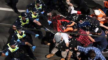 Victoria police clash with protesters during a The Worldwide Rally for Freedom demonstration in Melbourne, Australia September 18, 2021. (Reuters)