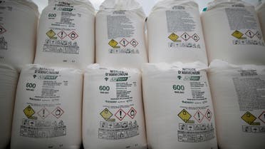 Bags containing ammonium nitrate fertilizer are dispalyed in an agricultural trader in Vieillevigne, France, October 7, 2016. (File photo: Reuters)