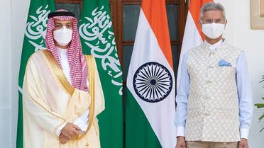 Saudi Arabia’s Minister of Foreign Affairs Prince Faisal bin Farhan meets with India’s Minister of External Affairs Subrahmanyam Jaishankar. (SPA)