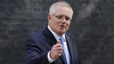 In this file photo taken on June 15, 2021 Australia's Prime Minister Scott Morrison gestures as he leaves 10 Downing street in central London. (AFP)